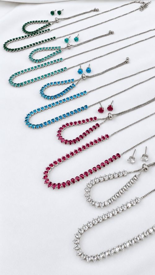 Kit Colar, Pulseira e Brinco Tres Pontas Riviera Prata