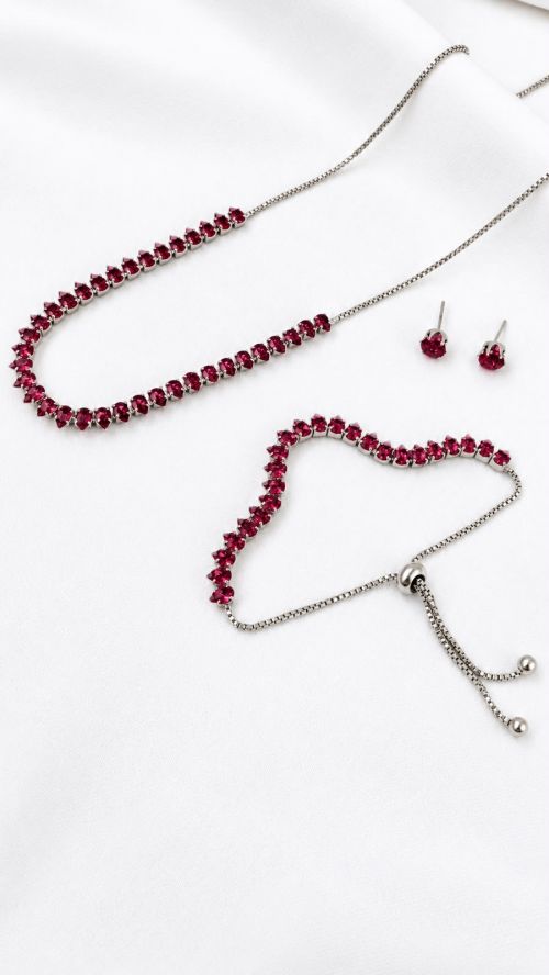 Kit Colar, Pulseira e Brinco Tres Pontas Riviera Prata