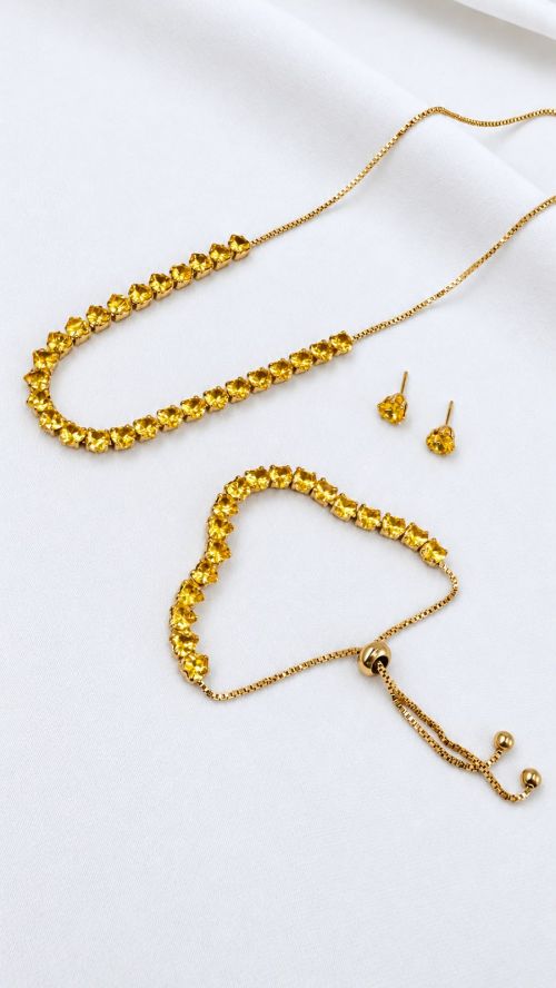 Kit Colar , Pulseira e Brinco Cora��o Riviera Dourado