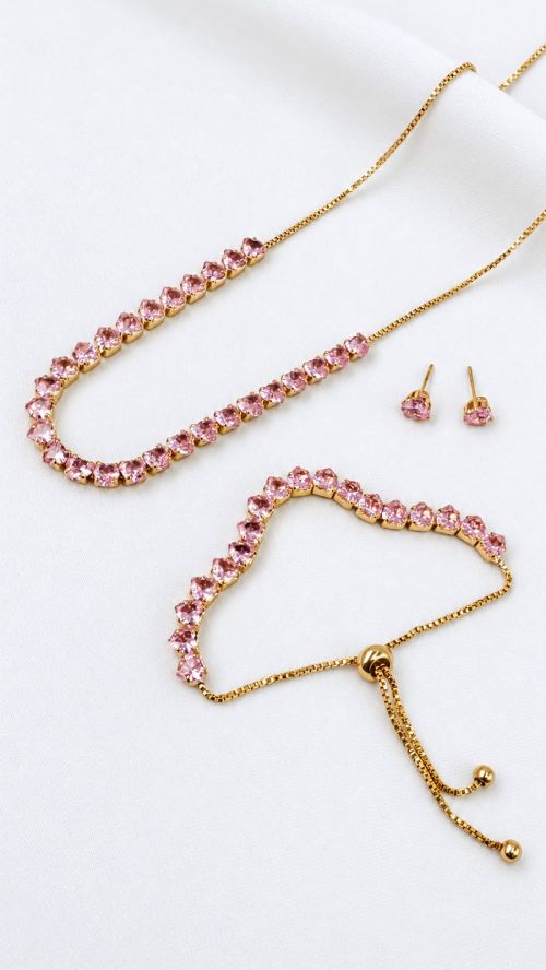 Kit Colar , Pulseira e Brinco Cora��o Riviera Dourado