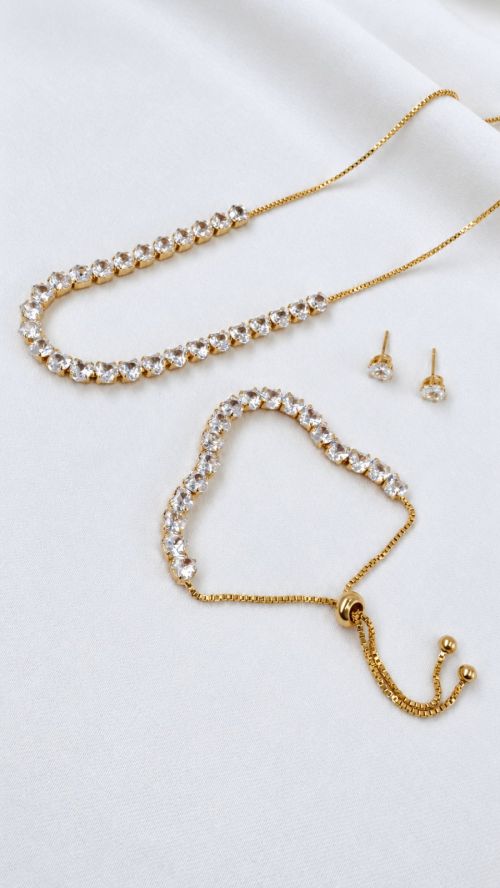 Kit Colar , Pulseira e Brinco Cora��o Riviera Dourado
