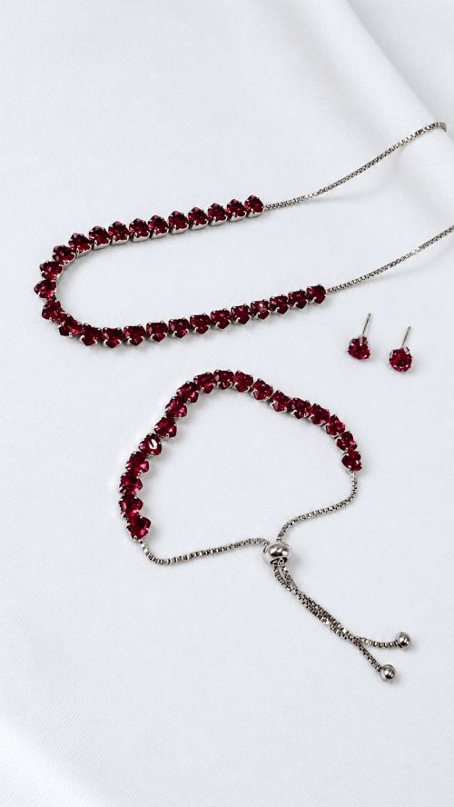 Kit Colar,Pulseira e Brinco Cora��o Riviera Prata