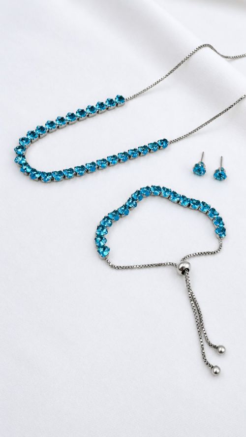 Kit Colar,Pulseira e Brinco Cora��o Riviera Prata