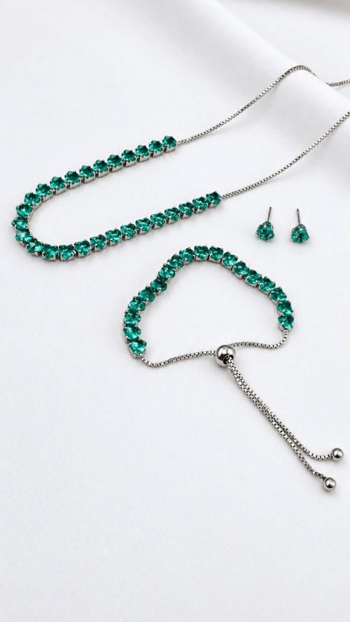Kit Colar,Pulseira e Brinco Cora��o Riviera Prata