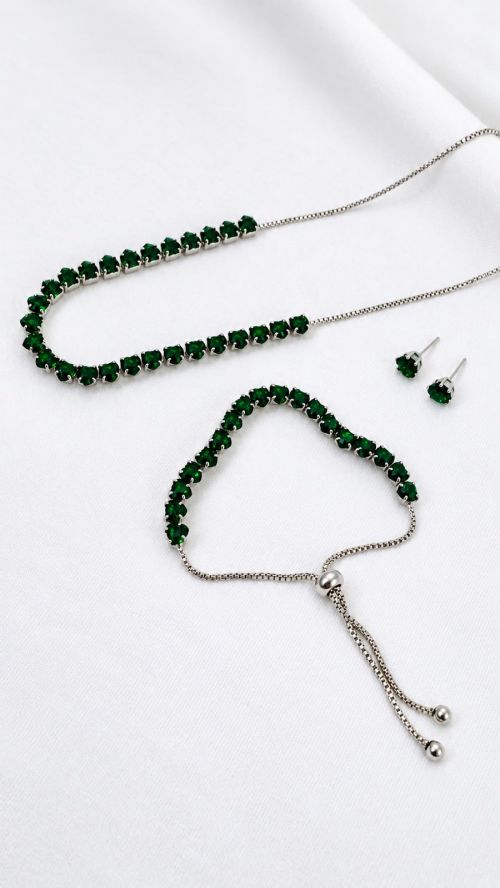 Kit Colar,Pulseira e Brinco Cora��o Riviera Prata
