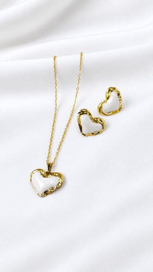 Conjunto Cora��o D�licatesse A�o Inoxidavel Dourado