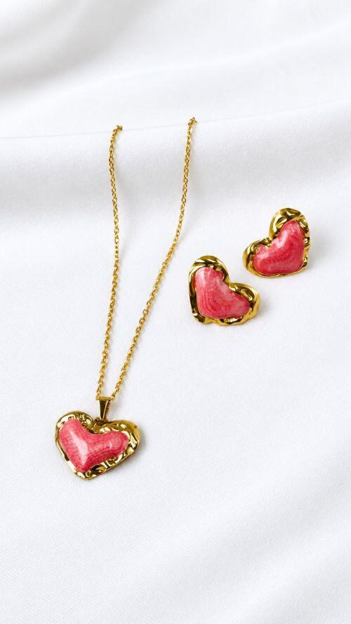 Conjunto Cora��o D�licatesse A�o Inoxidavel Dourado