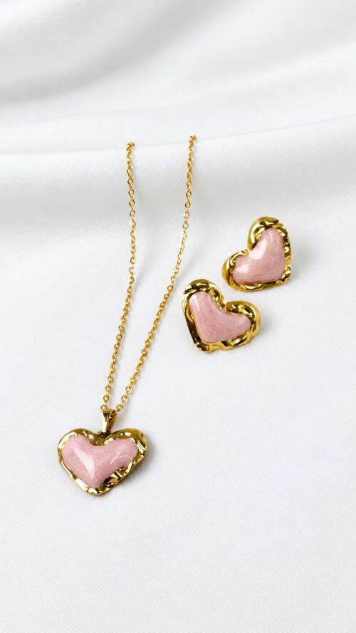 Conjunto Cora��o D�licatesse A�o Inoxidavel Dourado