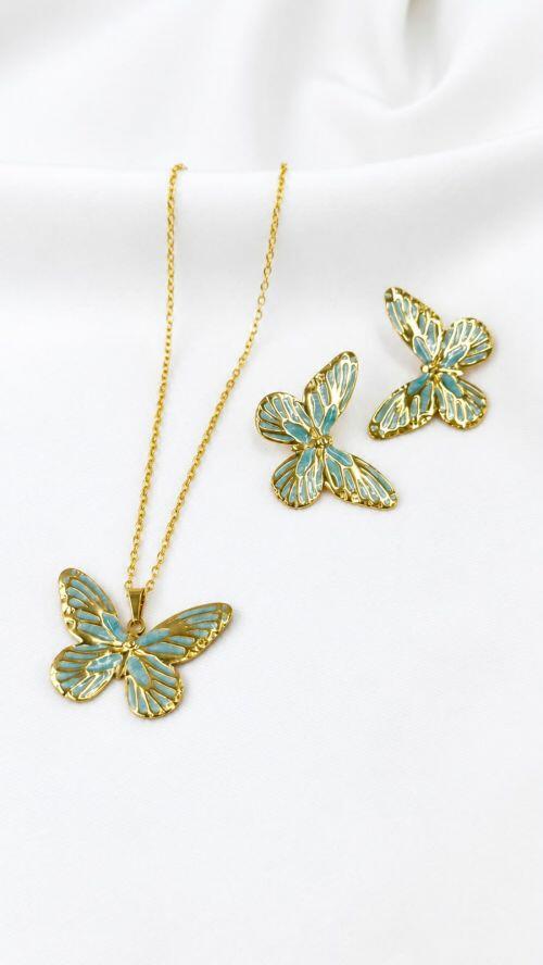 Conjunto Borboleta de Menina A�o Inoxidavel Dourado