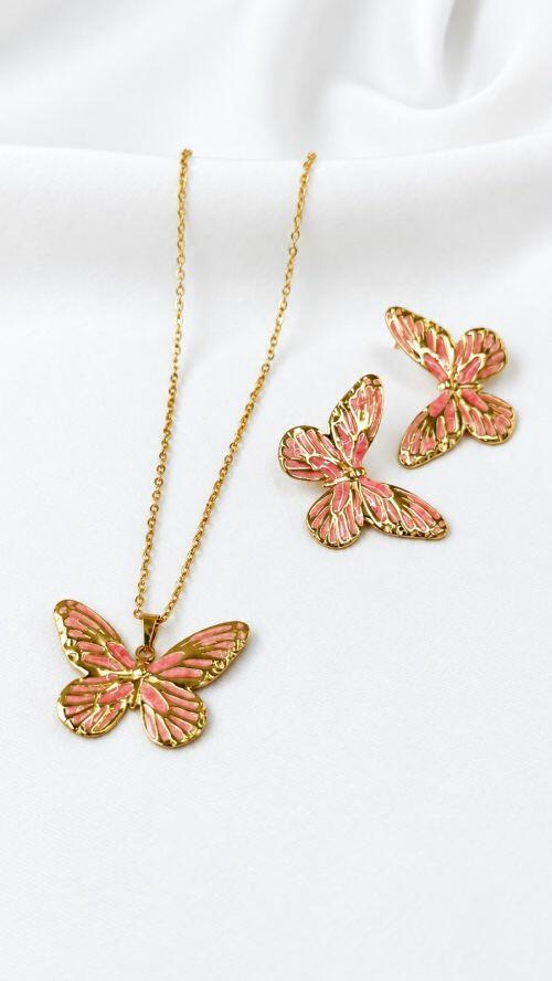 Conjunto Borboleta de Menina A�o Inoxidavel Dourado