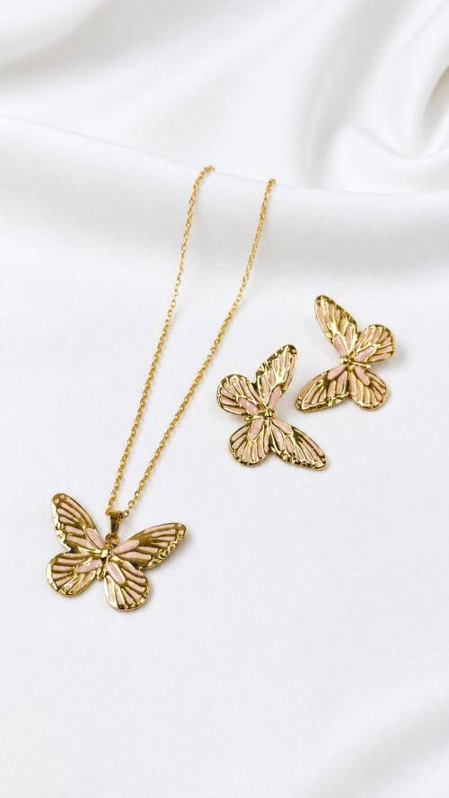 Conjunto Borboleta de Menina A�o Inoxidavel Dourado