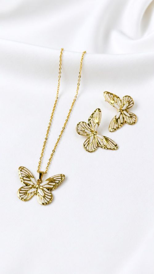 Conjunto Borboleta de Menina A�o Inoxidavel Dourado