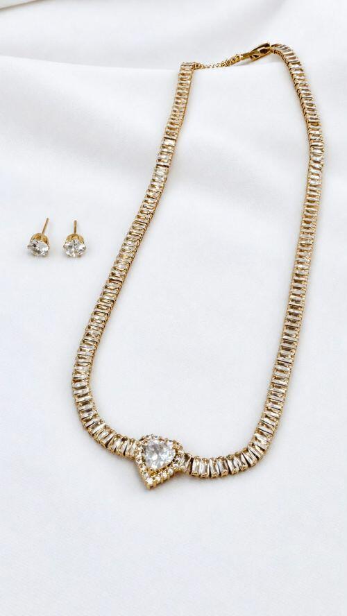 Conjunto Cora��o Shine Dourado