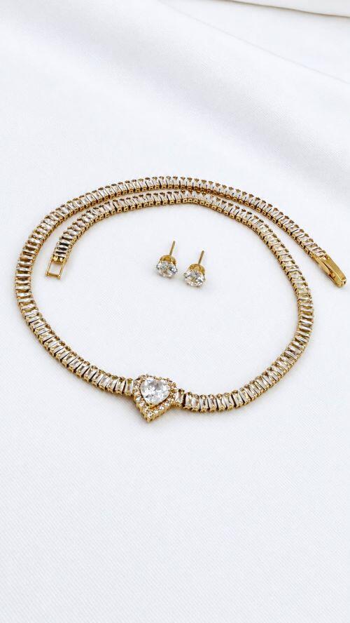 Conjunto Cora��o Shine Dourado