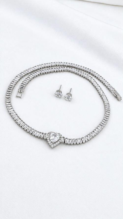 Conjunto Cora��o Shine Prata