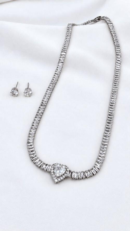 Conjunto Cora��o Shine Prata
