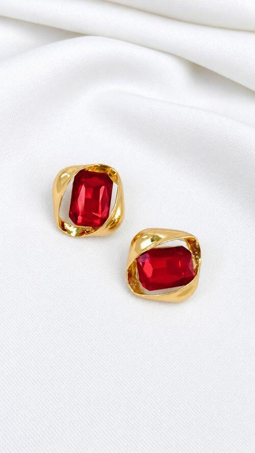 Brinco Cristal Quadriculado Organico Dourado