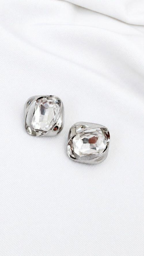 Brinco Cristal Quadriculado Organico Prata