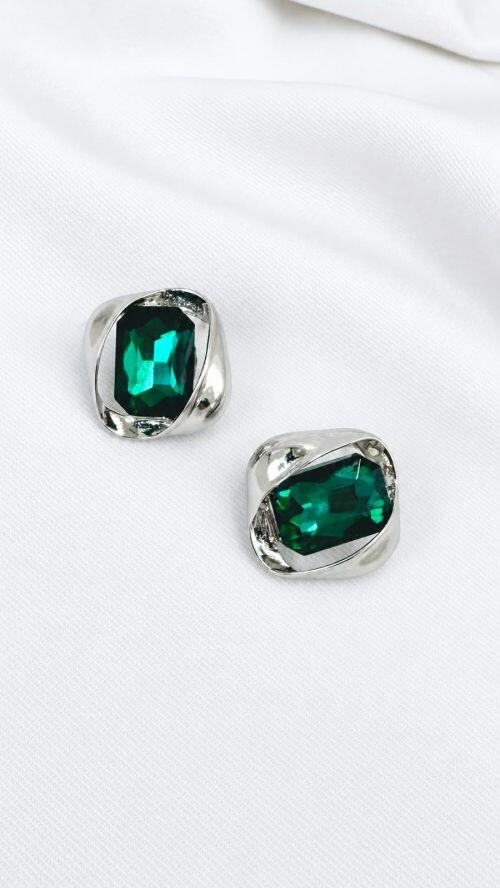 Brinco Cristal Quadriculado Organico Prata