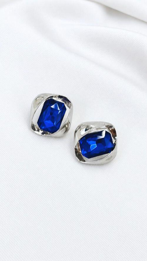 Brinco Cristal Quadriculado Organico Prata