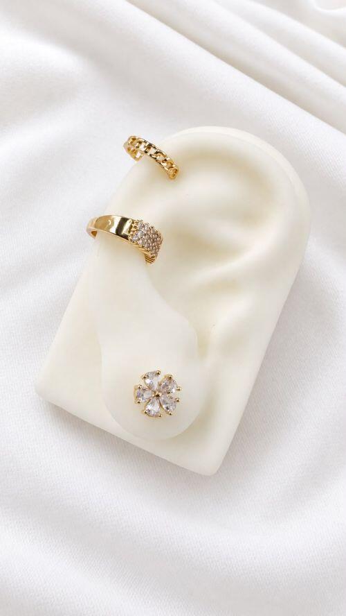Kit Piercing Flor Dourado