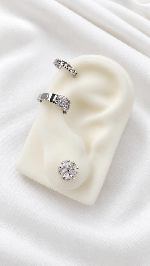 Kit Piercing Flor Prata
