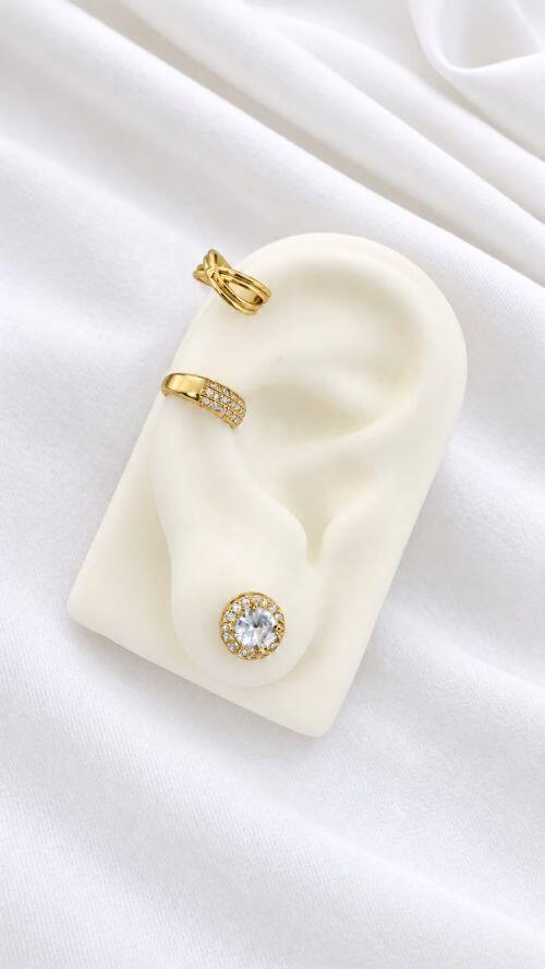 Kit Piercing Circulo Cristalizado Dourado