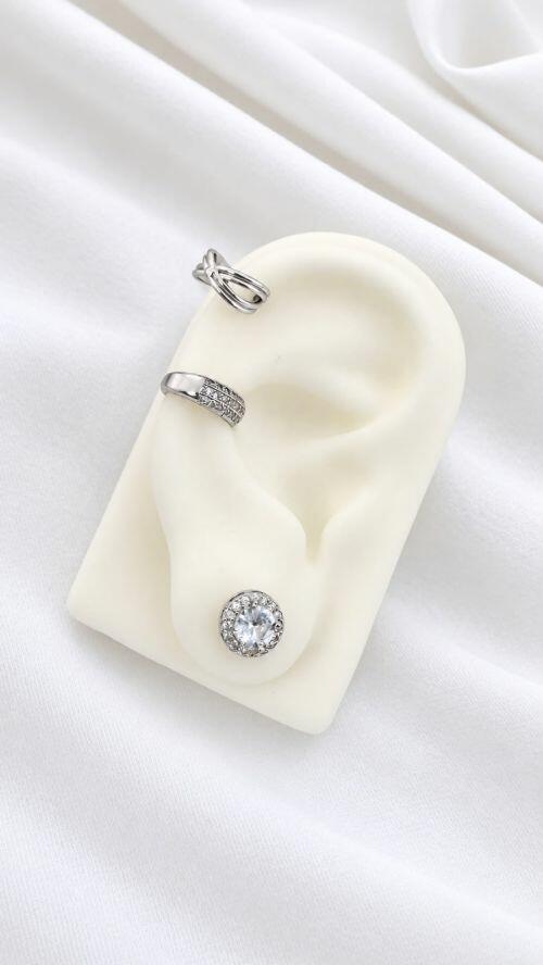 Kit Piercing Circulo Cristalizado Prata