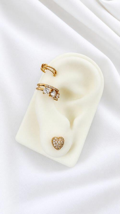 Kit Piercing Cora��o Cristal Dourado