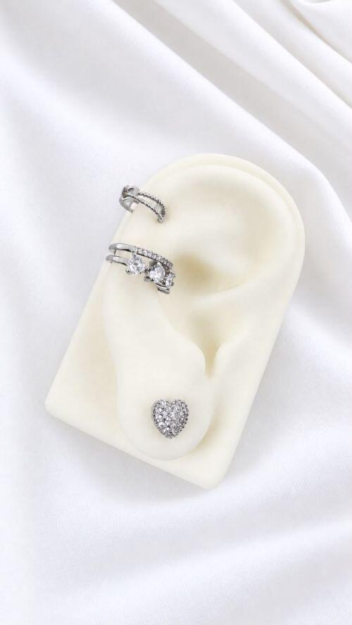 Kit Piercing Cora��o Cristal Prata