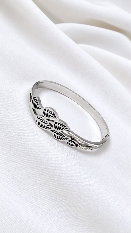 Bracelete Folhas Prata A�o Inoxidavel
