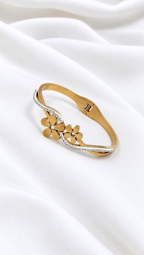 Bracelete Flor Margarida Dourado A�o Inoxidavel