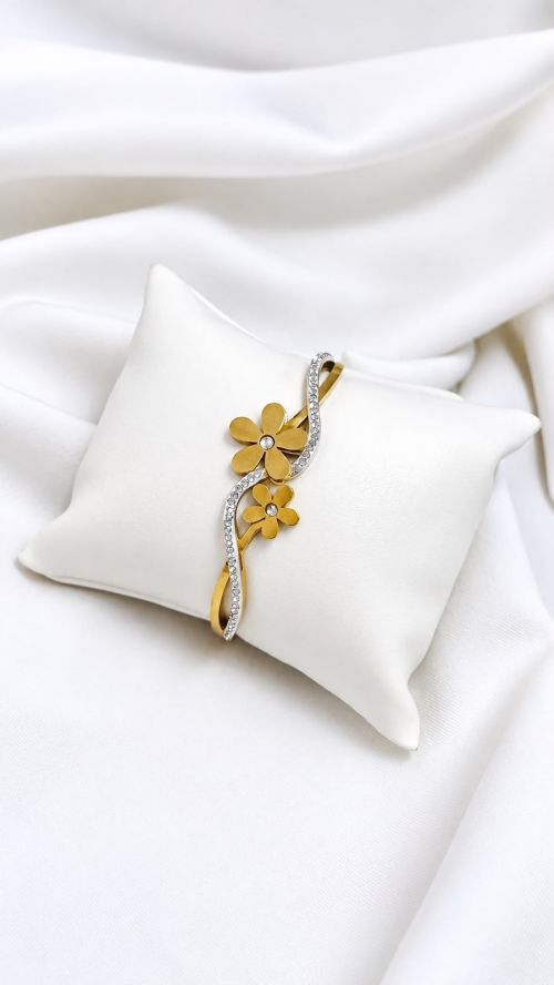 Bracelete Flor Margarida Dourado A�o Inoxidavel