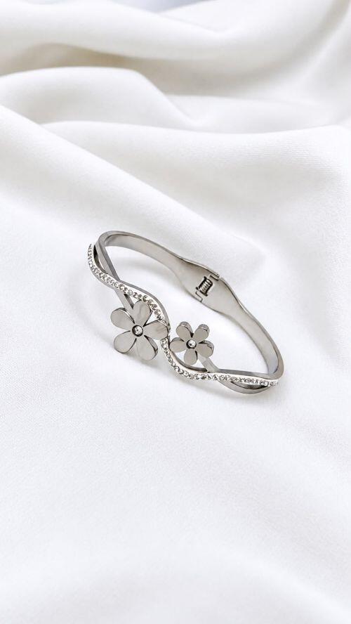 Bracelete Flor Margarida Prata A�o Inoxidavel