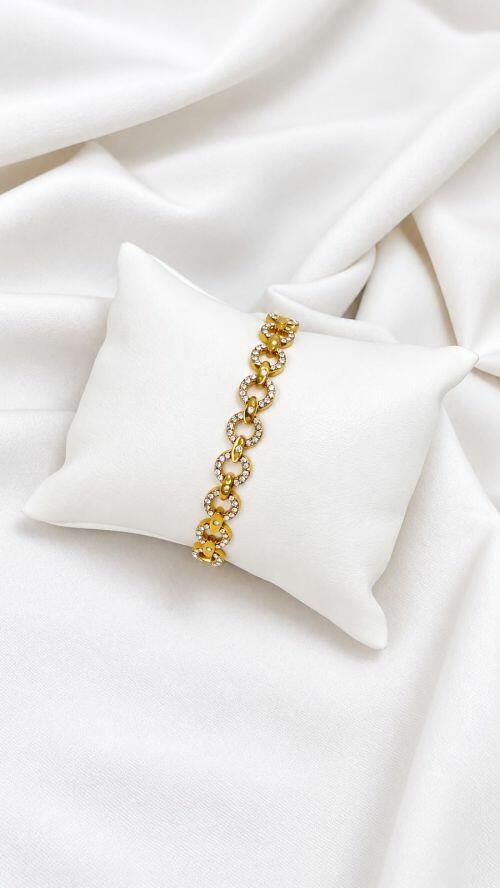 Bracelete Elo De Cristal Dourado A�o Inoxidavel