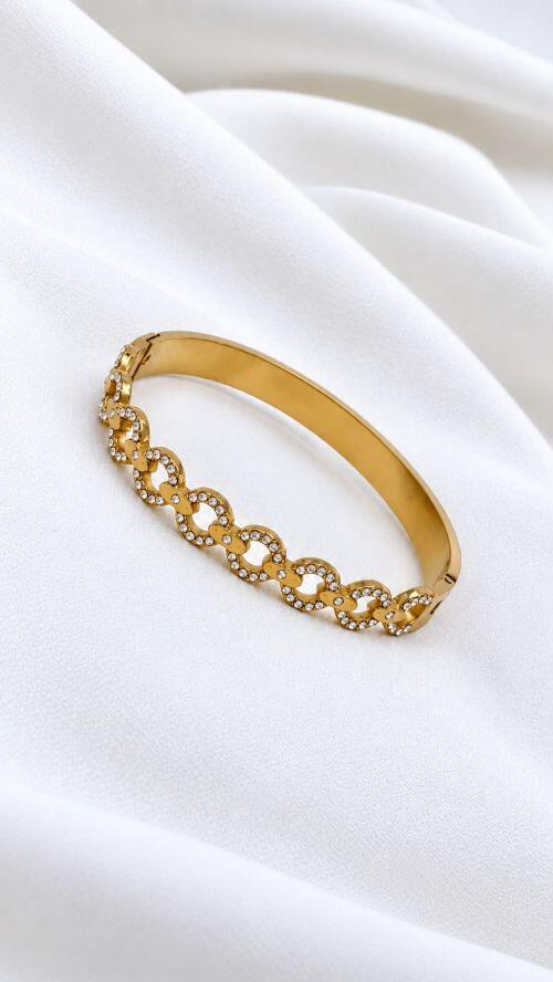 Bracelete Elo De Cristal Dourado A�o Inoxidavel