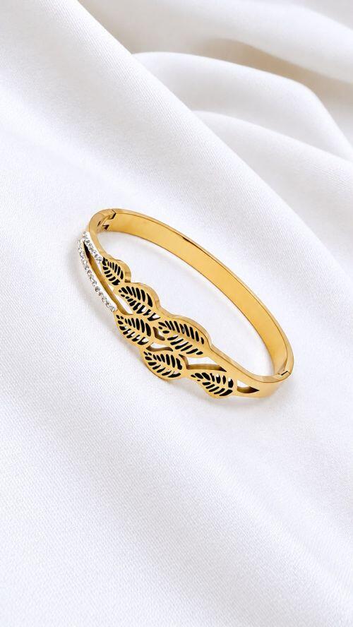 Bracelete Folhas Dourada A�o Inoxidavel