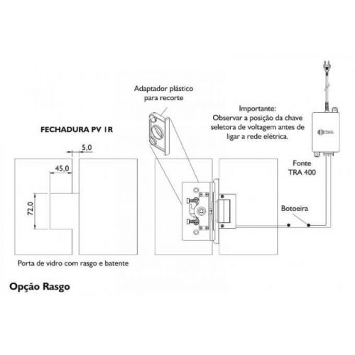 Fechadura El�trica PV90 1R-L AD HDL Para Porta Vidro 1 Folha Inox Puxador 90.01.03.085