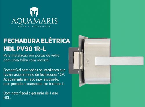 Fechadura El�trica PV90 1R-L AD HDL Para Porta Vidro 1 Folha Inox Puxador 90.01.03.085