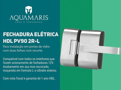 Fechadura El�trica PV90 2R-L AD HDL Para Porta Vidro 2 Folhas Inox 90.01.03.083