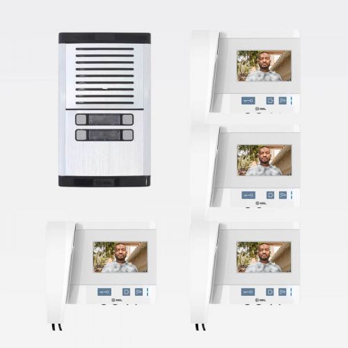 Kit V�deo Porteiro Coletivo HDL 4 Pontos c/ C�mera + 4 Monitores Class 4,3" + Booster