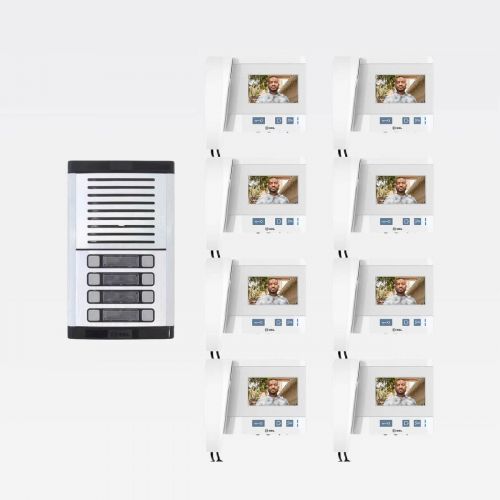 Kit V�deo Porteiro Coletivo HDL 8 Pontos c/ C�mera + 8 Monitores Class 4,3" + Booster