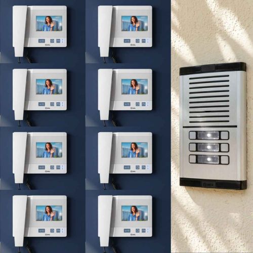 Kit Vídeo Porteiro Coletivo HDL 8 Pontos c/ Câmera + 8 Monitores Class 4,3
