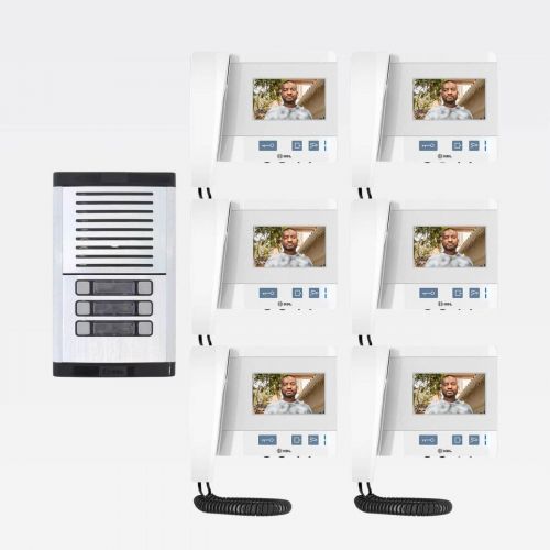 Kit V�deo Porteiro Coletivo HDL 6 Pontos c/ C�mera + 6 Monitores Class 4,3" + Booster
