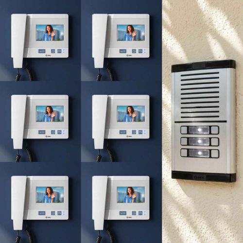 Kit V�deo Porteiro Coletivo HDL 6 Pontos c/ C�mera + 6 Monitores Class 4,3