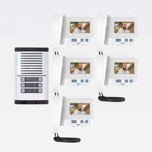 Kit V�deo Porteiro Coletivo HDL 5 Pontos c/ C�mera + 5 Monitores Class 4,3" + Booster