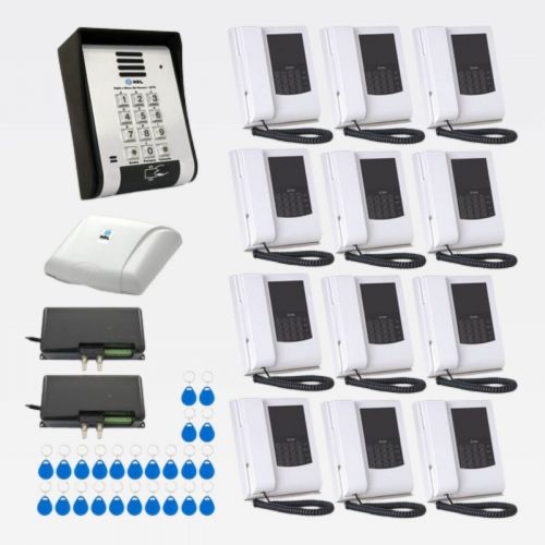 Kit V�deo Porteiro Coletivo HDL F20 V�deo ID 12 Pontos c/ Leitor RFID + Telefones