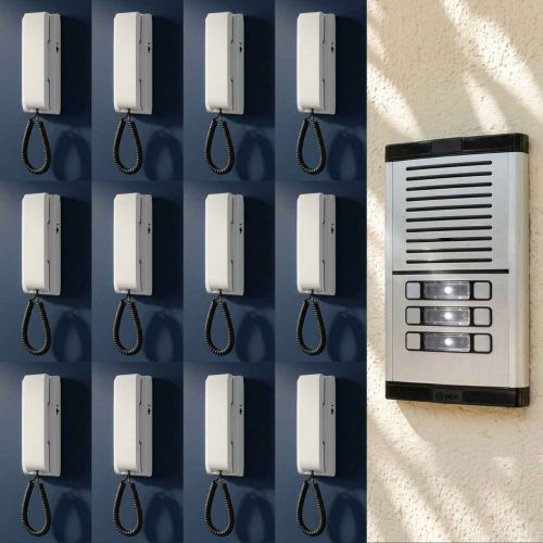 Kit Porteiro Eletr�nico Coletivo 12 Pontos HDL Interfone Predial Completo c/ 12 Monofones AZ-01 + Fonte TRA-400 HDL