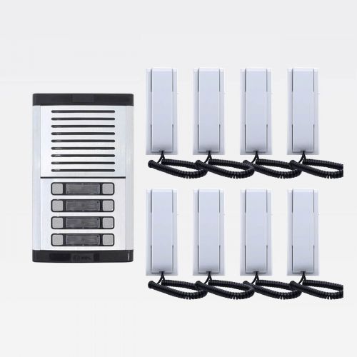 Kit Interfone Coletivo 8 Pontos HDL Porteiro Eletr�nico Predial c/ 8 Monofones AZ-01 + Fonte TRA-400