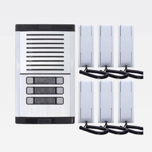 Kit Interfone Coletivo 6 Pontos HDL Completo c/ 6 Monofones AZ-01 + Fonte TRA-400